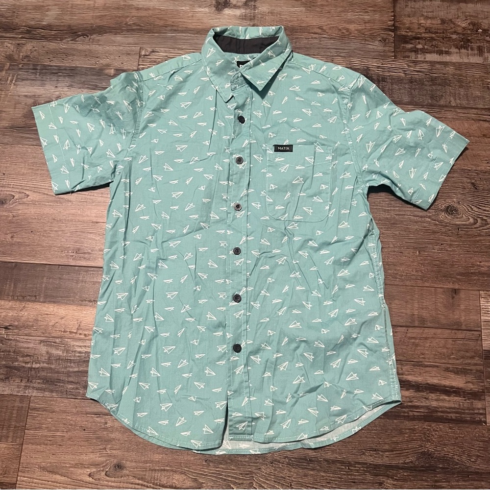 Matix Origami Airplane Pattern Button Down Shirt in Seafoam
